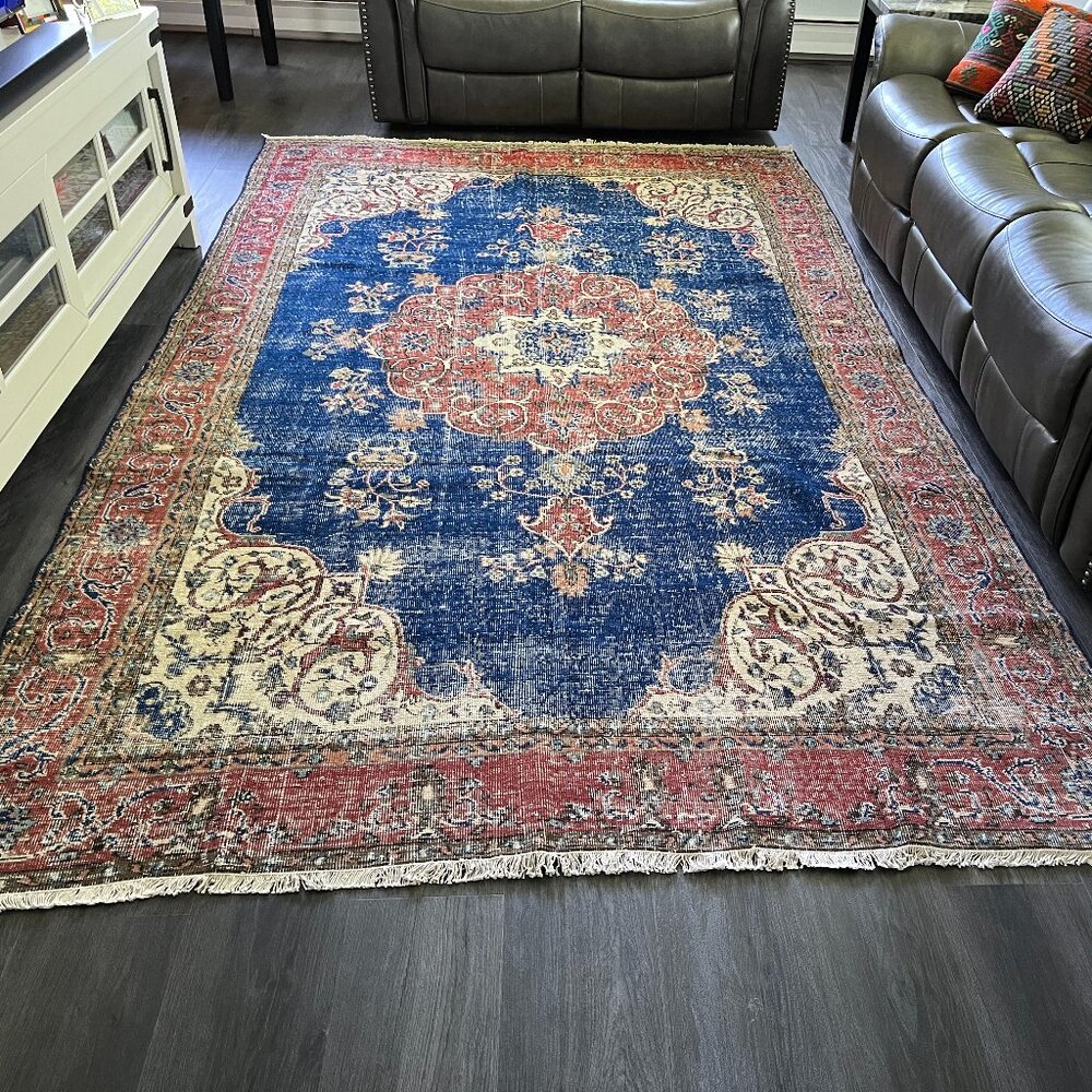 Vintage Turkish Wool on Cotton Rug / 11 ft x 6.6 ft big size